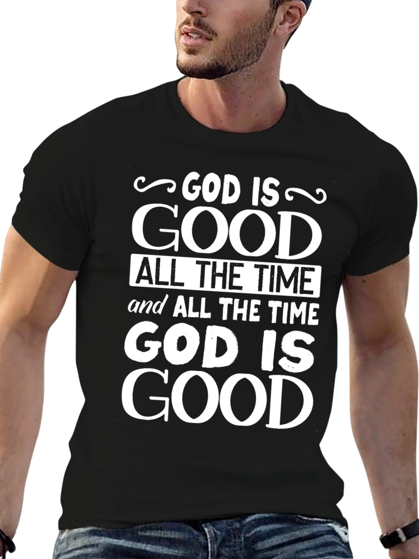 God is Good Graphic Print Black T-Shirt