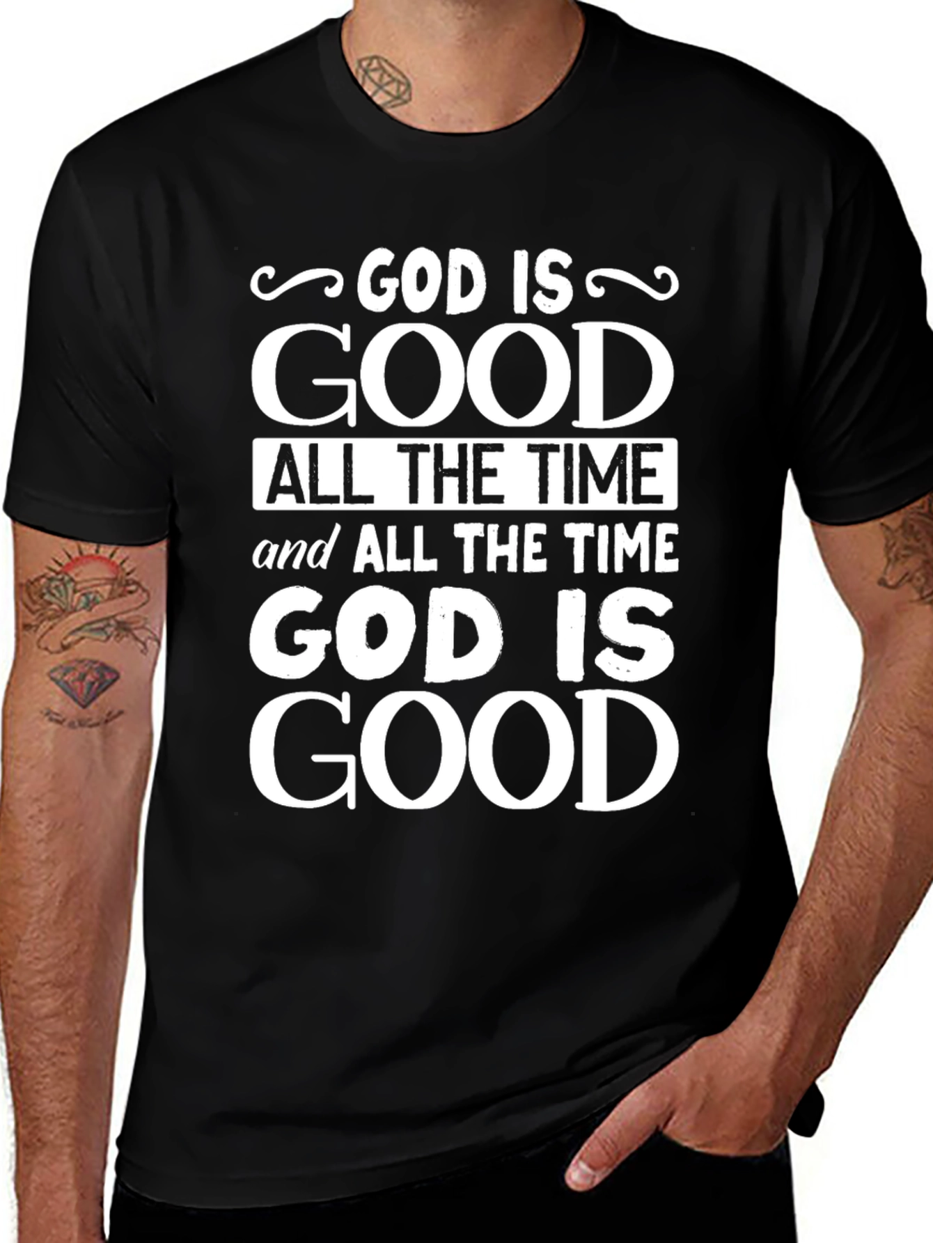 God is Good Graphic Print Black T-Shirt