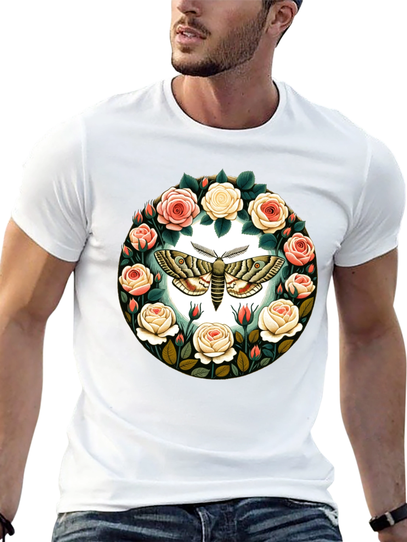 Moth and Roses Graphic T-Shirt