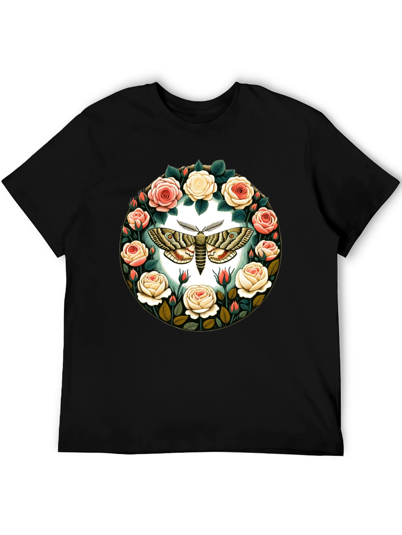 Moth and Roses Graphic T-Shirt