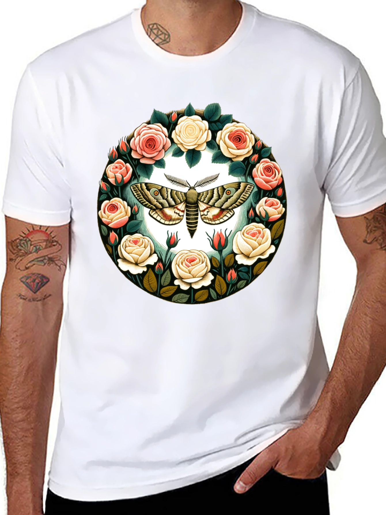 Moth and Roses Graphic T-Shirt