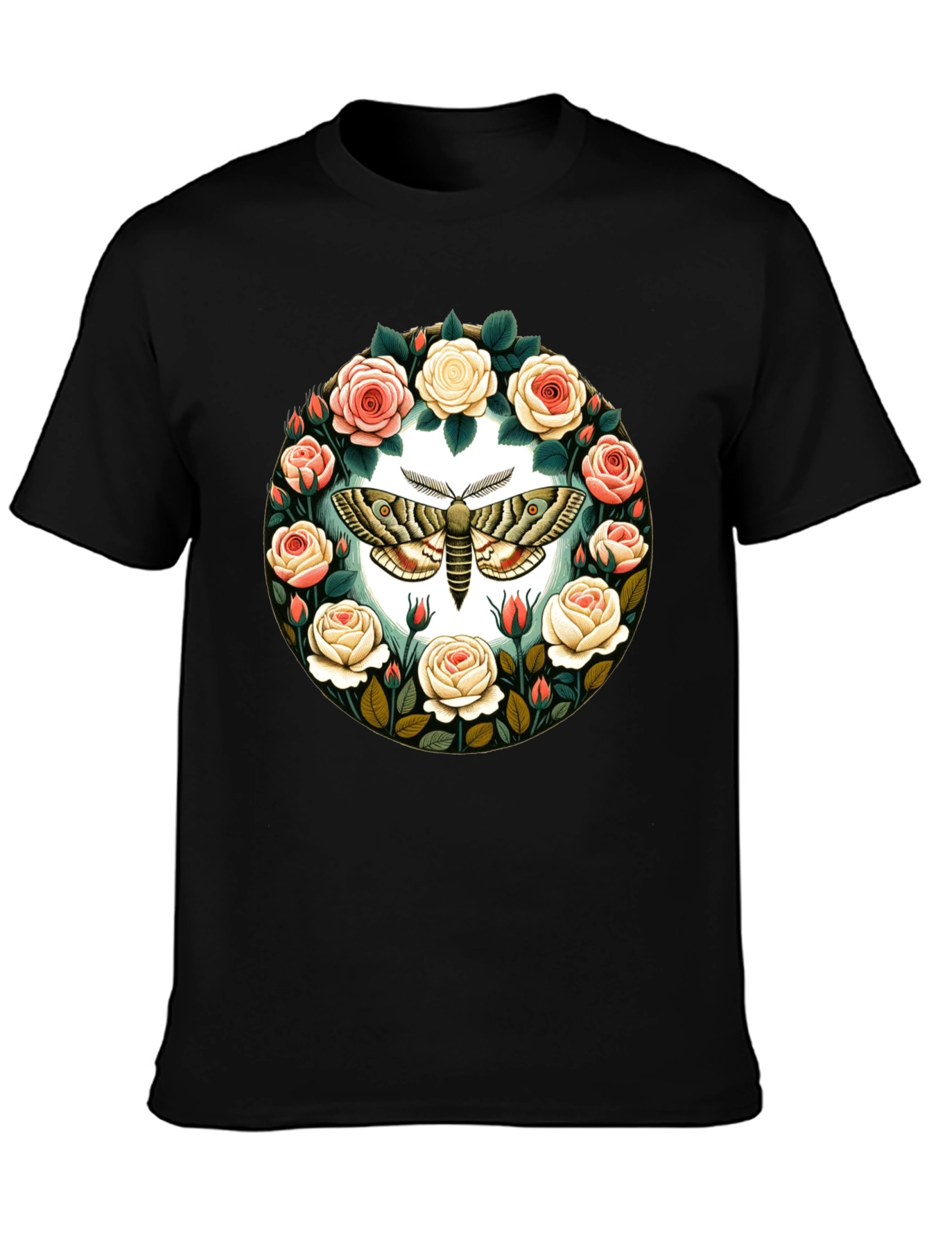 Moth and Roses Graphic T-Shirt
