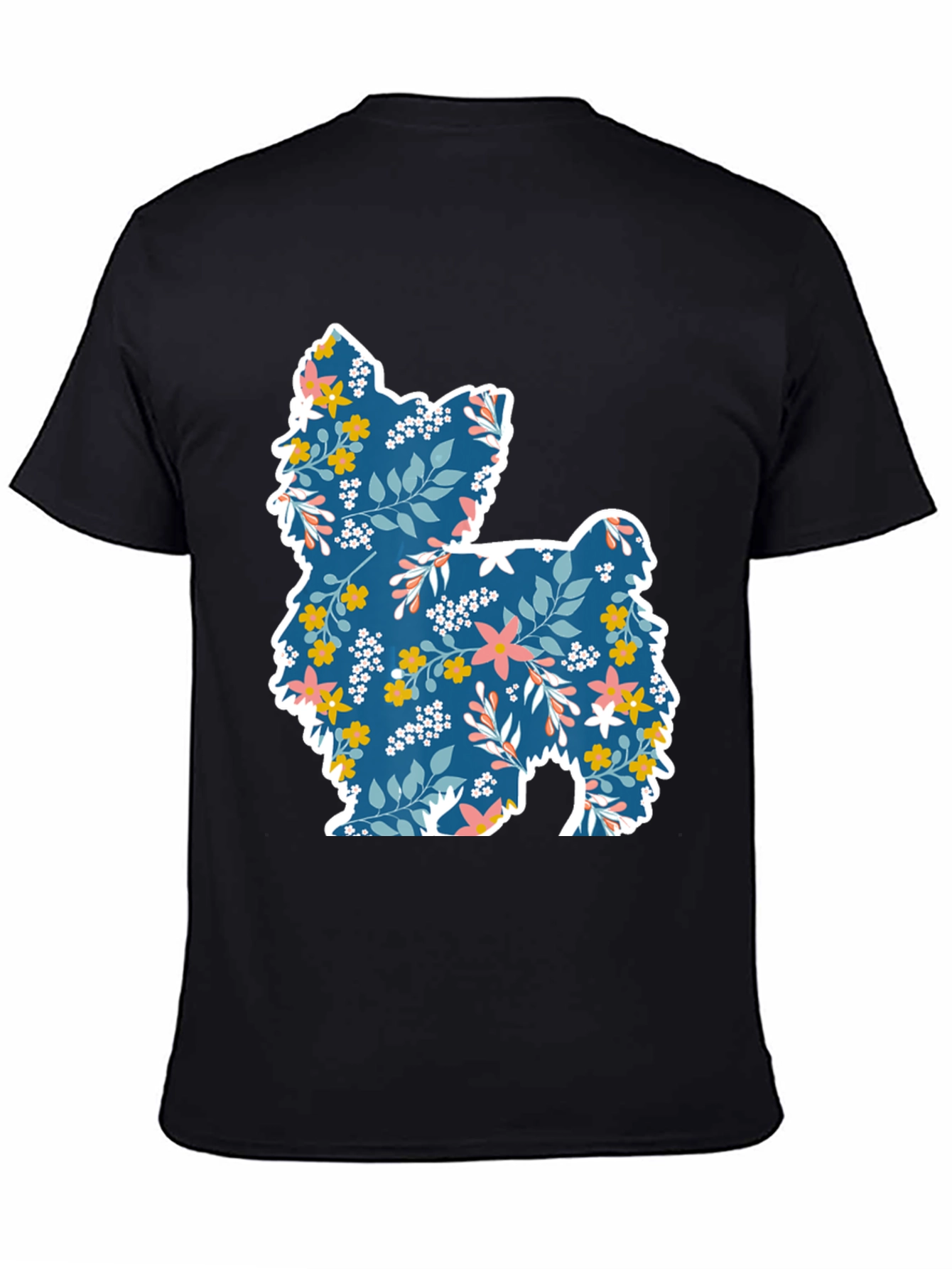 Floral Dog Silhouette Graphic Tee - Black