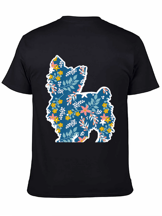Floral Dog Silhouette Graphic Tee - Black