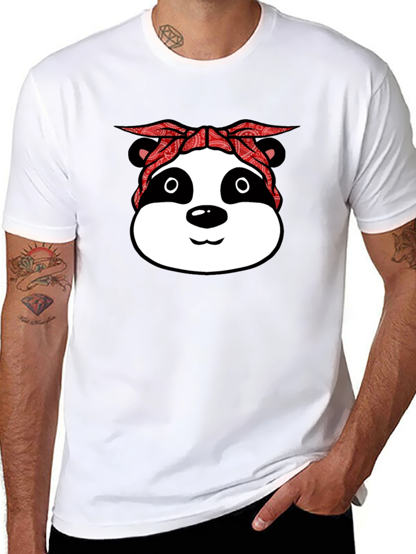 Panda Gangster Bandana Black T-Shirt