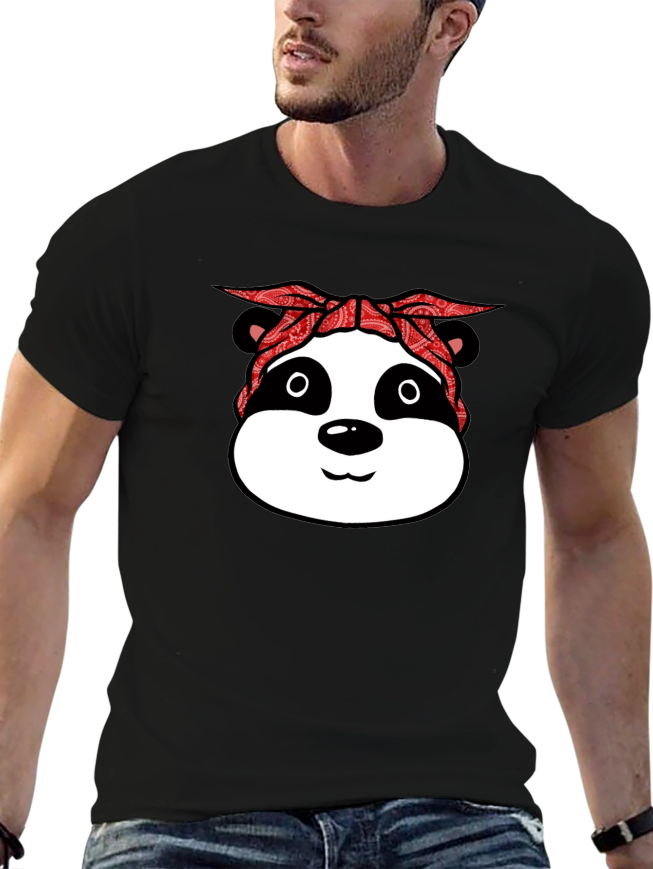 Panda Gangster Bandana Black T-Shirt