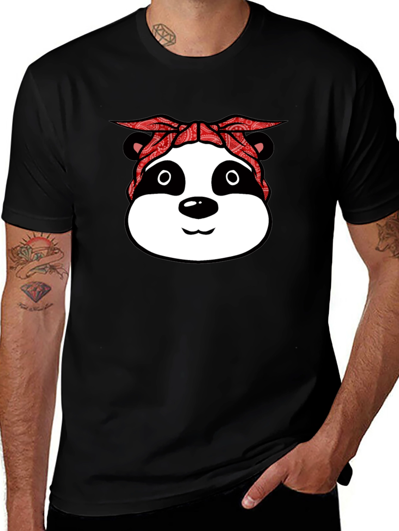 Panda Gangster Bandana Black T-Shirt