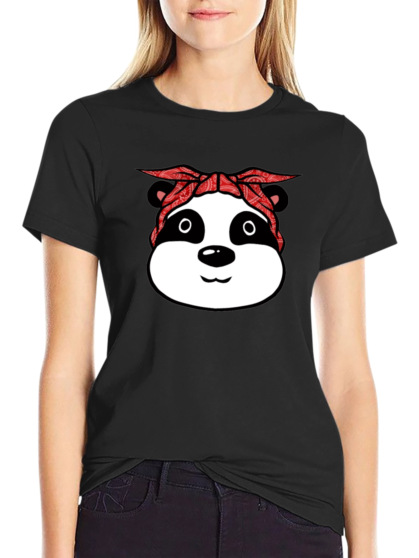 Panda Gangster Bandana Black T-Shirt