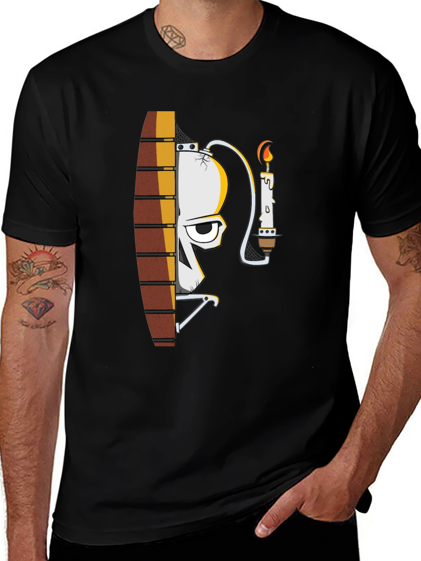 Skull and Candle Graphic Black T-Shirt