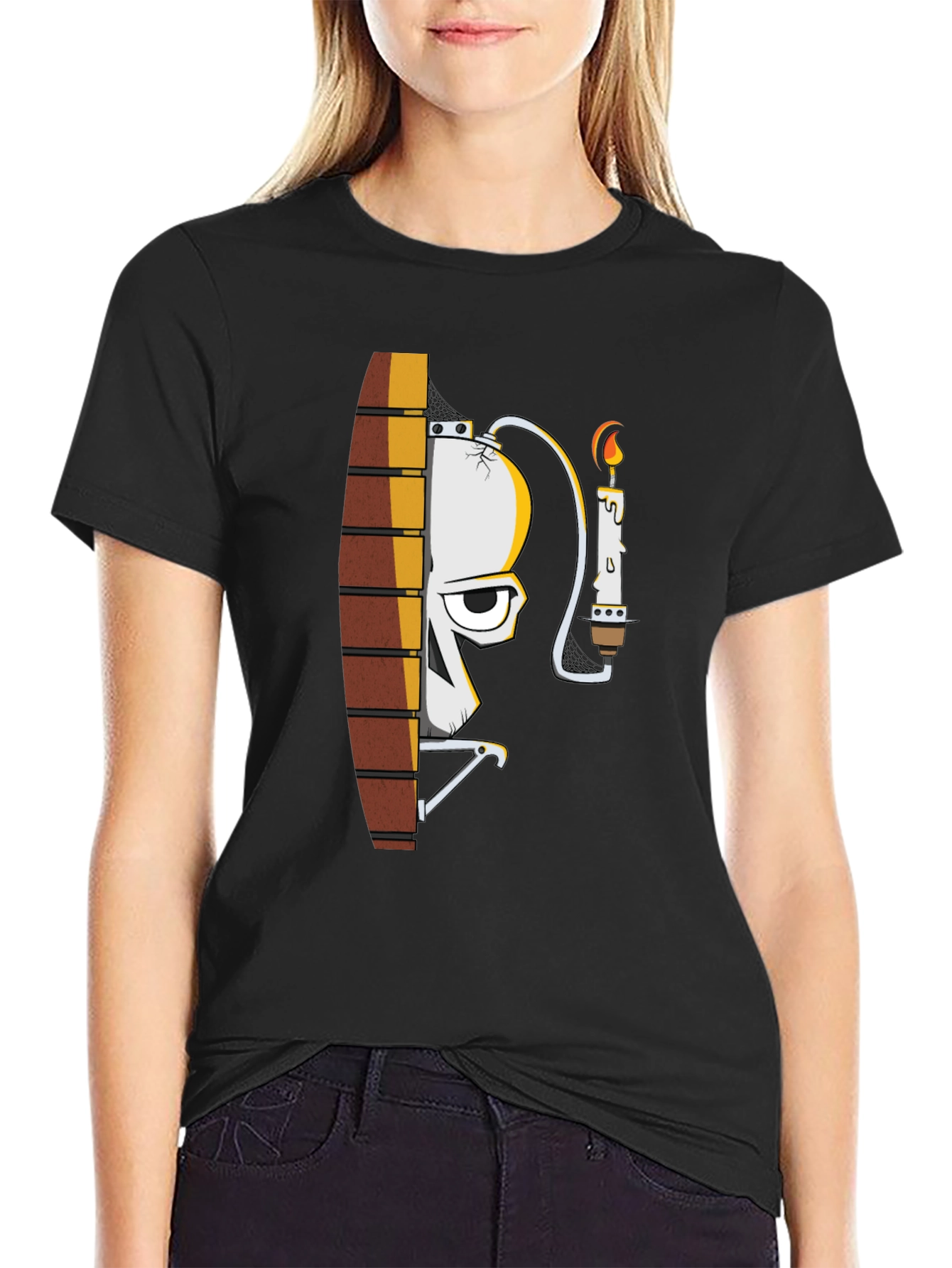 Skull and Candle Graphic Black T-Shirt