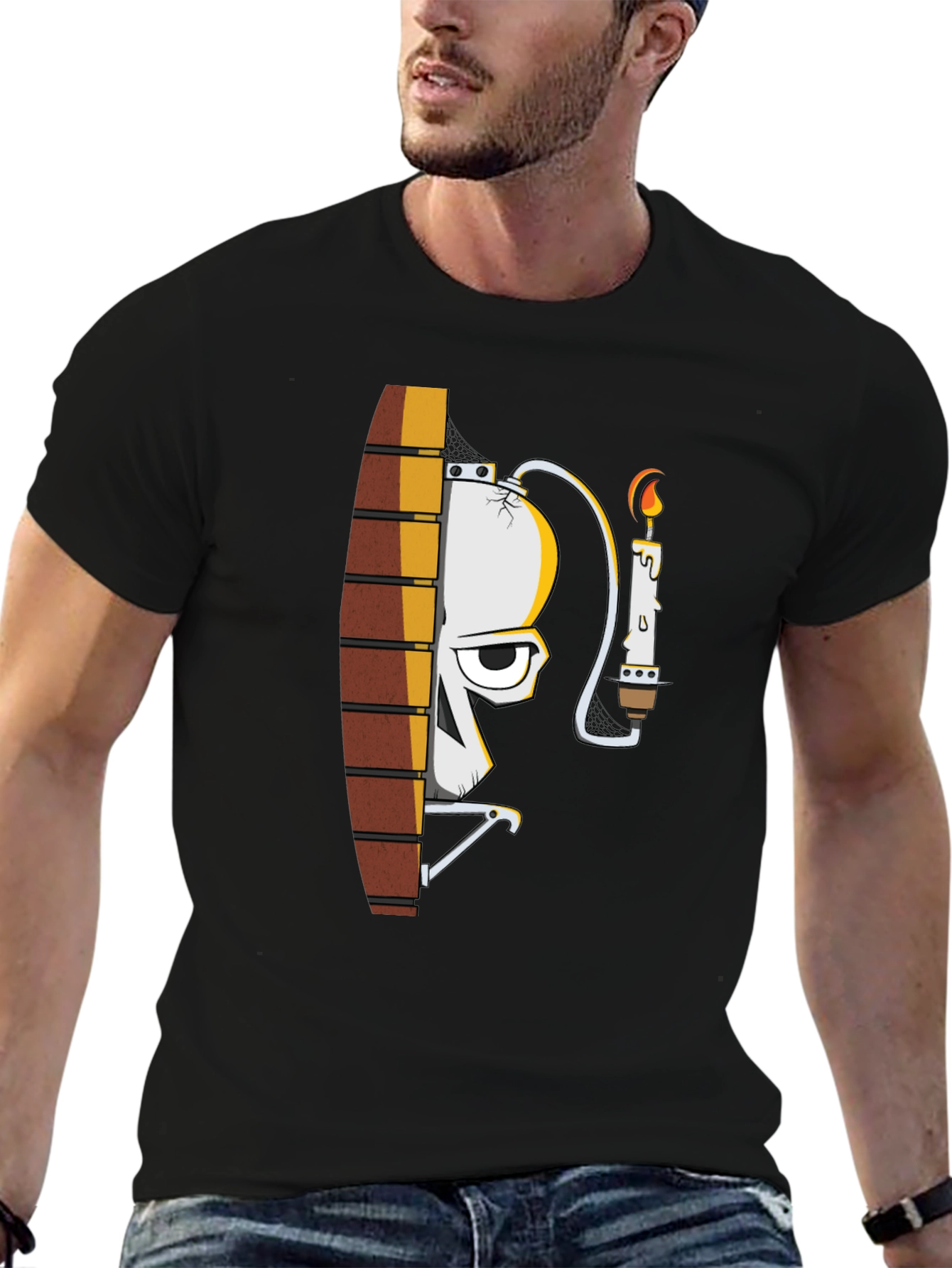 Skull and Candle Graphic Black T-Shirt