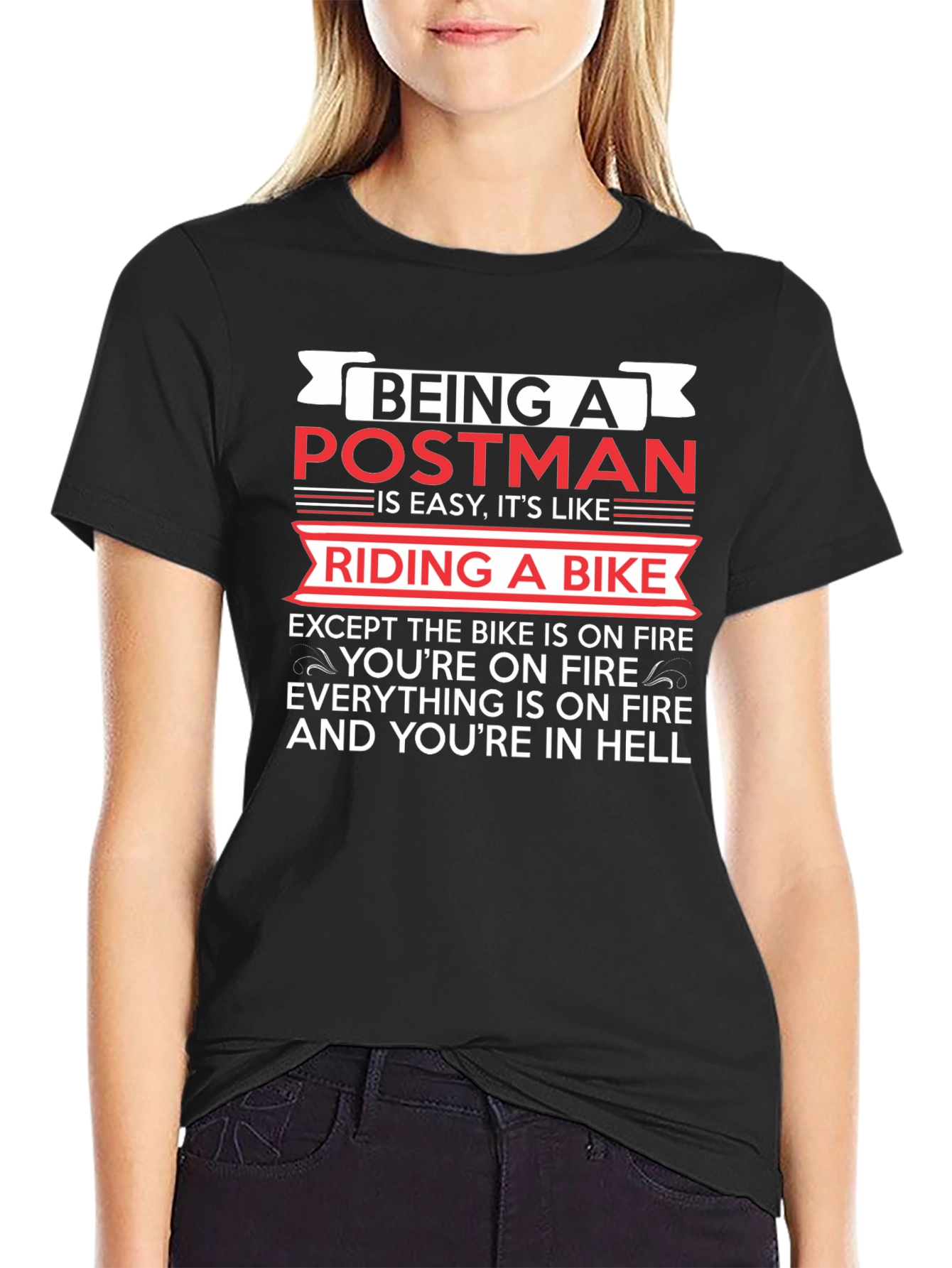 Postman Hell Funny T-Shirt - Bike On Fire