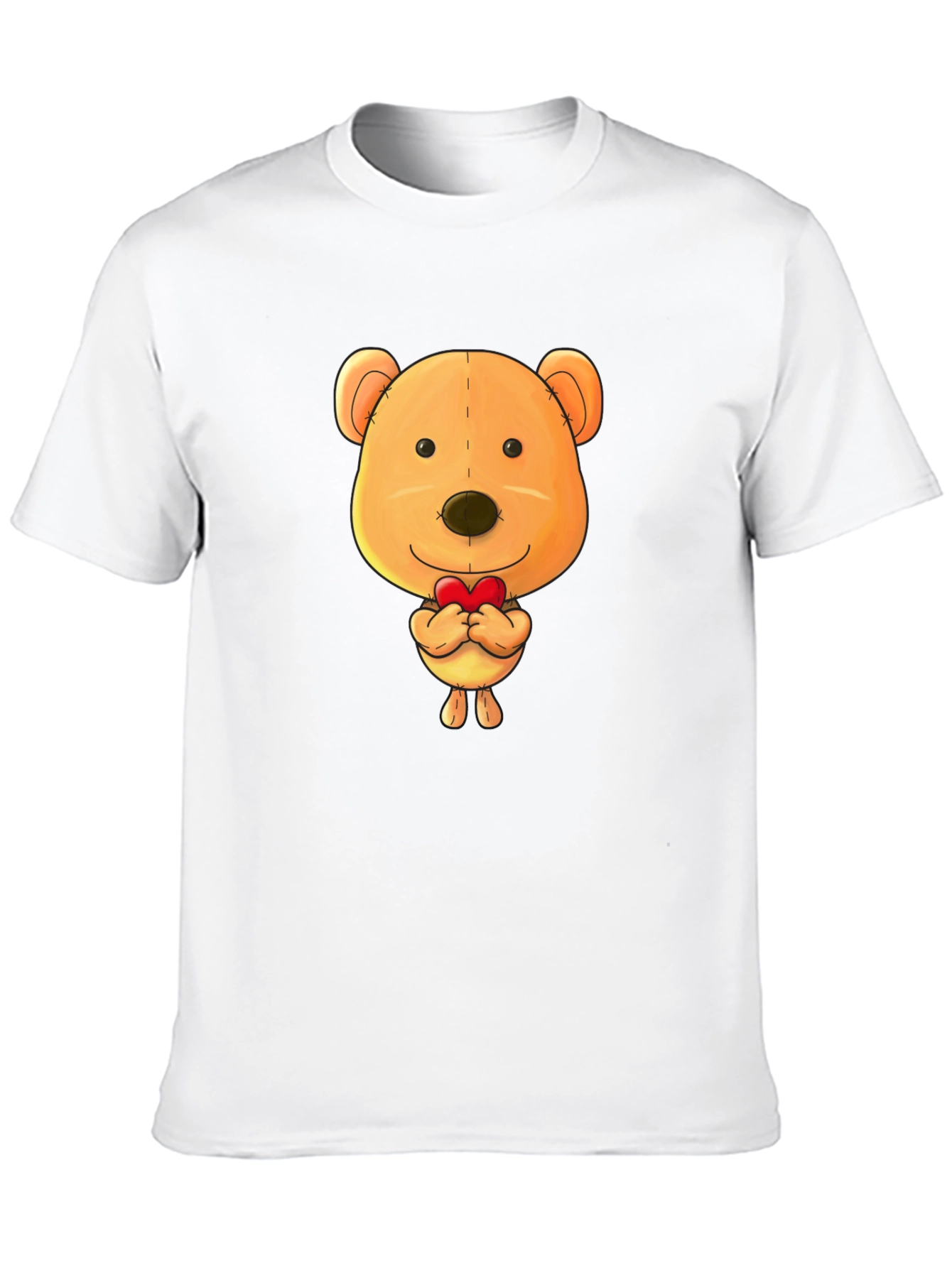 Cute Teddy Bear Heart Graphic Black T-Shirt