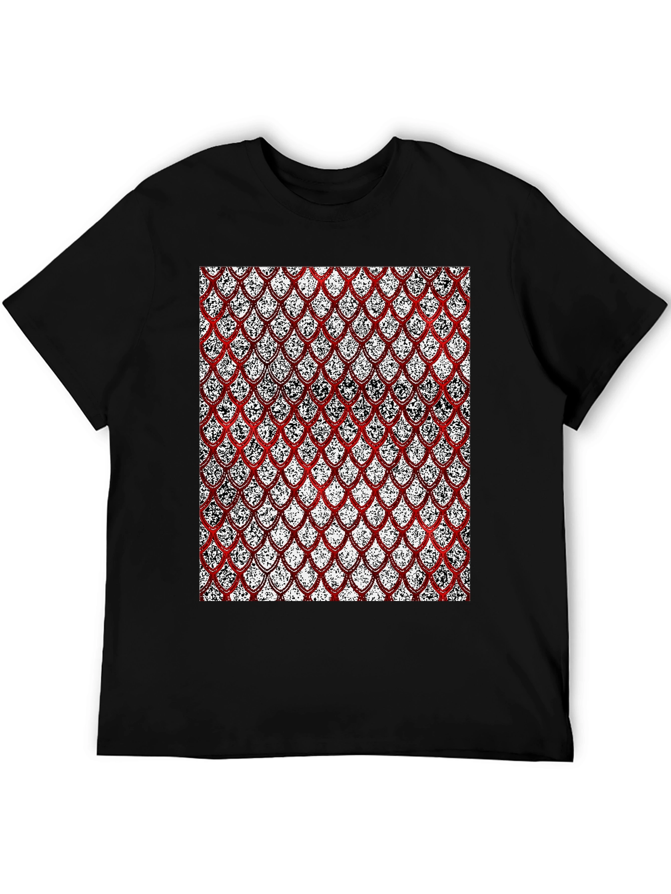 Red Scale Pattern Print Black T-Shirt