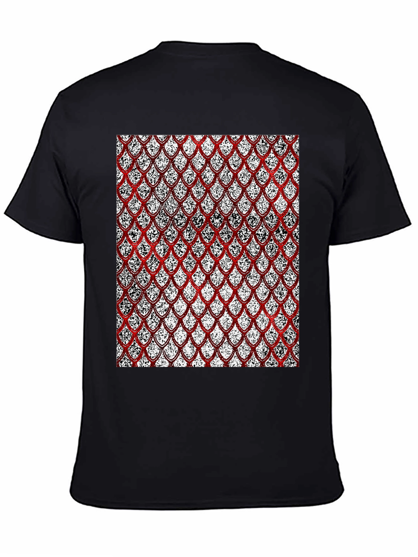 Red Scale Pattern Print Black T-Shirt