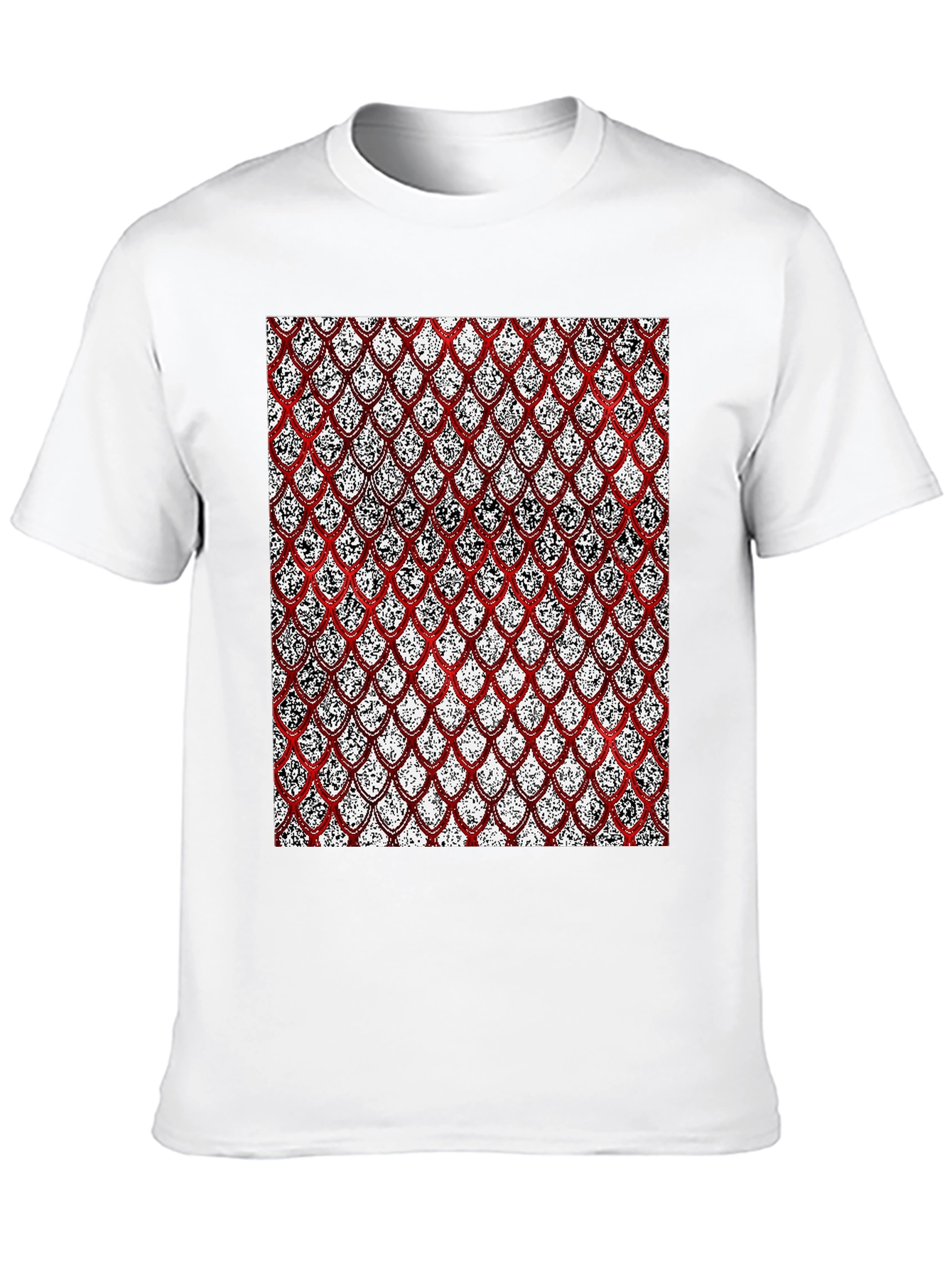 Red Scale Pattern Print Black T-Shirt