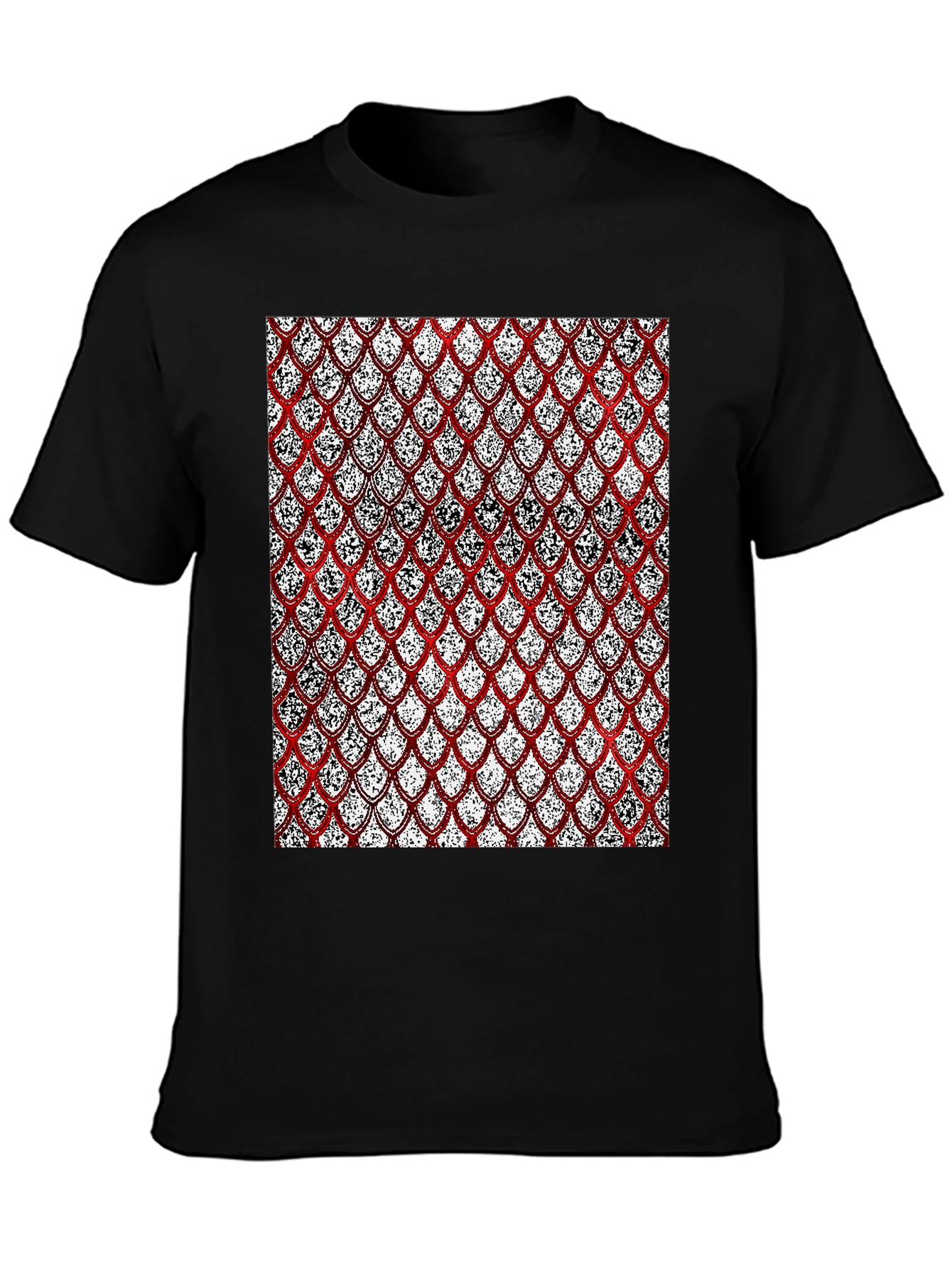 Red Scale Pattern Print Black T-Shirt