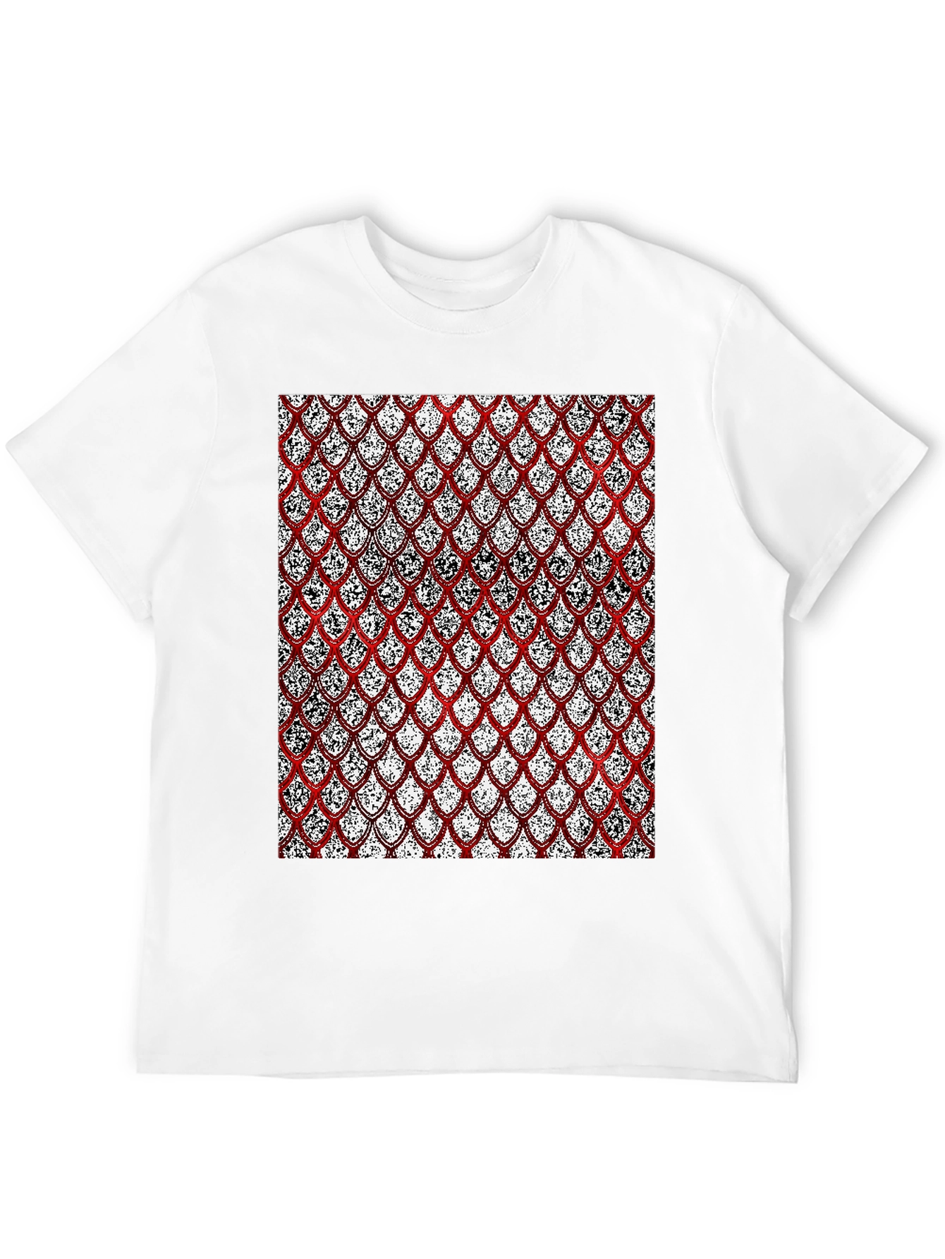 Red Scale Pattern Print Black T-Shirt