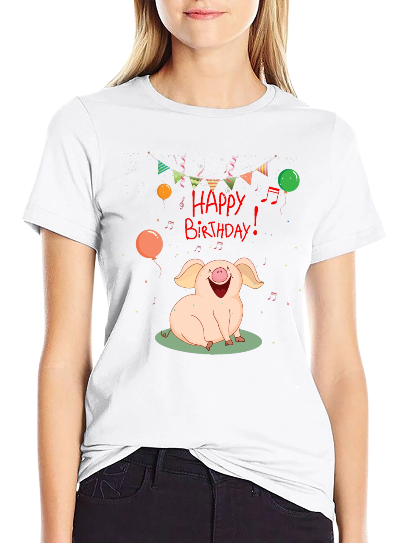 Happy Birthday Pig Graphic Tee - Black
