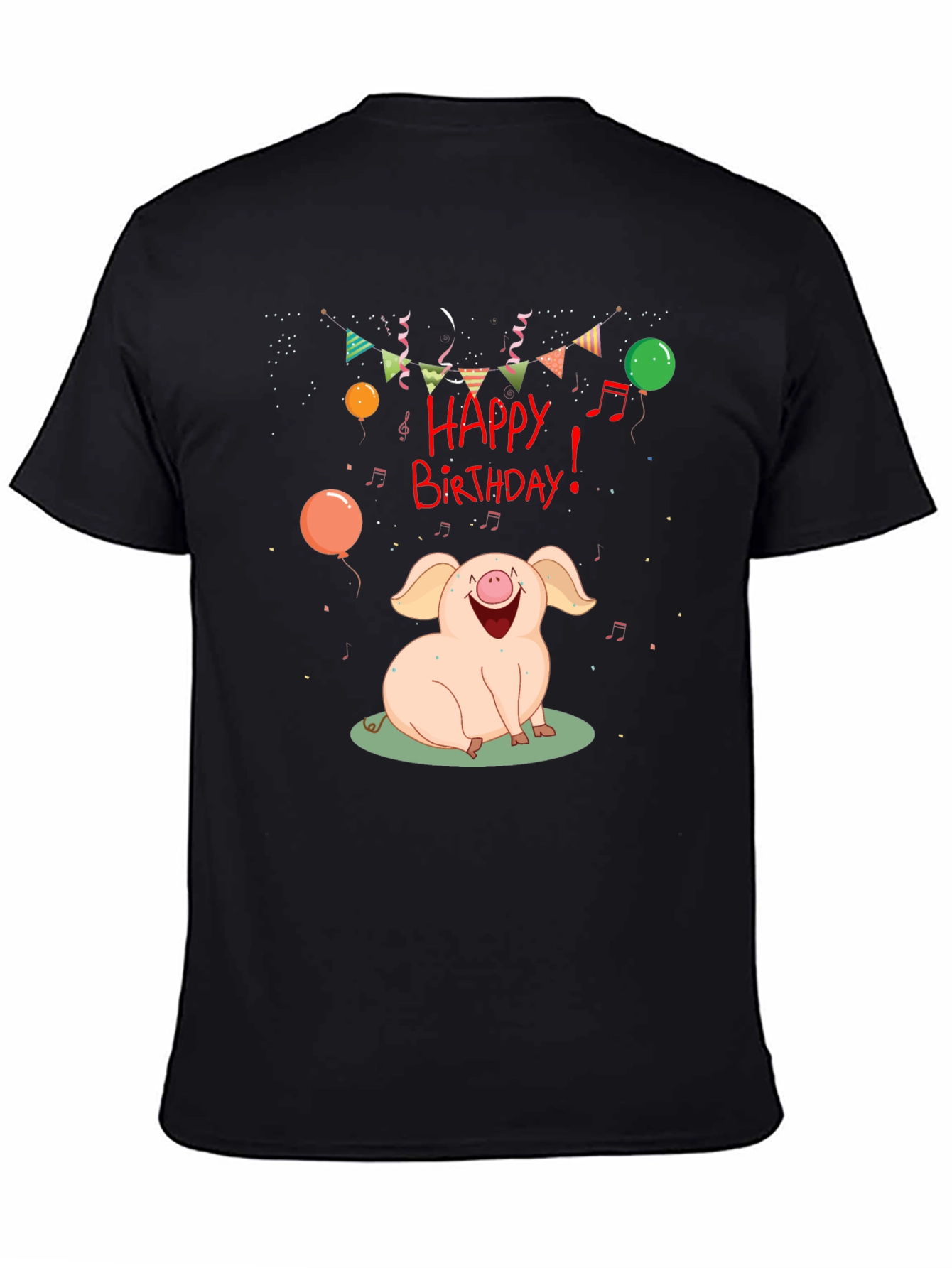 Happy Birthday Pig Graphic Tee - Black