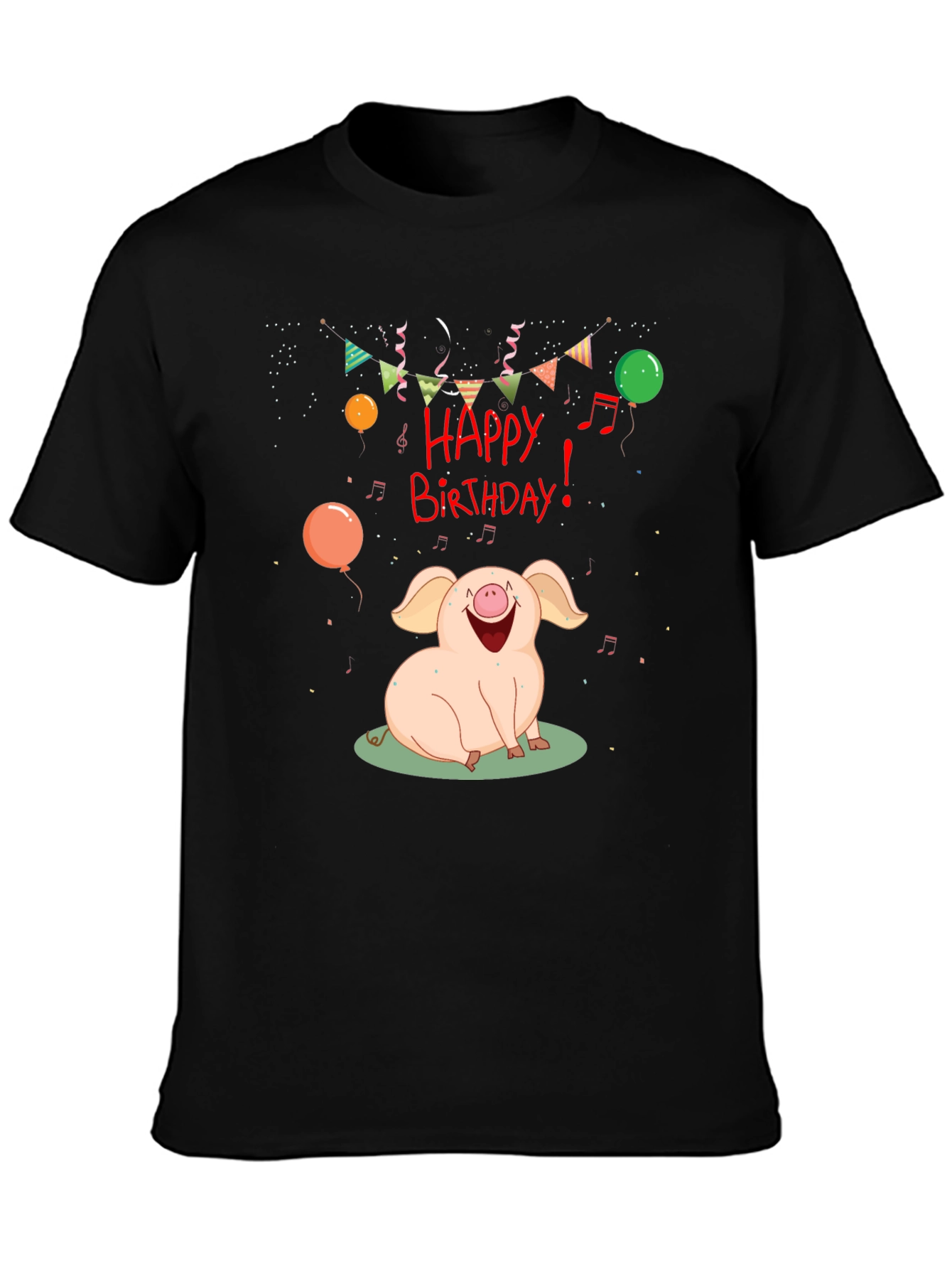 Happy Birthday Pig Graphic Tee - Black