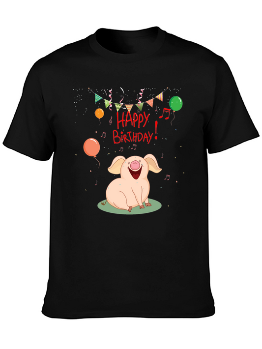 Happy Birthday Pig Graphic Tee - Black