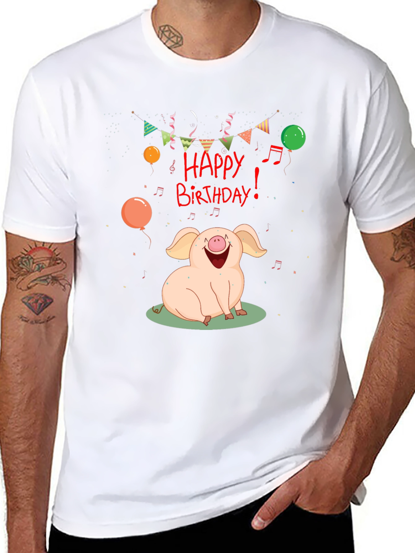 Happy Birthday Pig Graphic Tee - Black