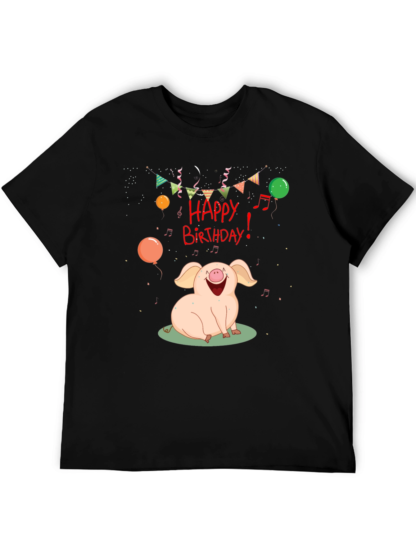 Happy Birthday Pig Graphic Tee - Black