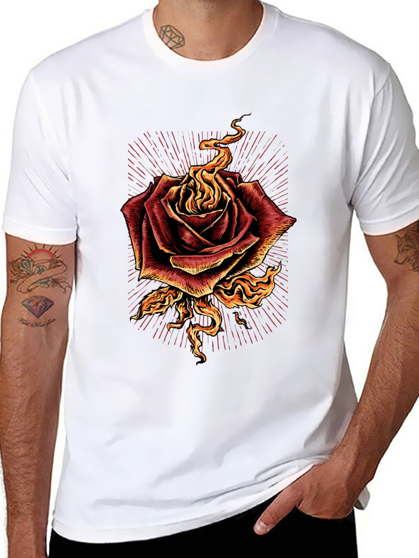 Burning Rose Graphic Tee - Bold Black T-Shirt