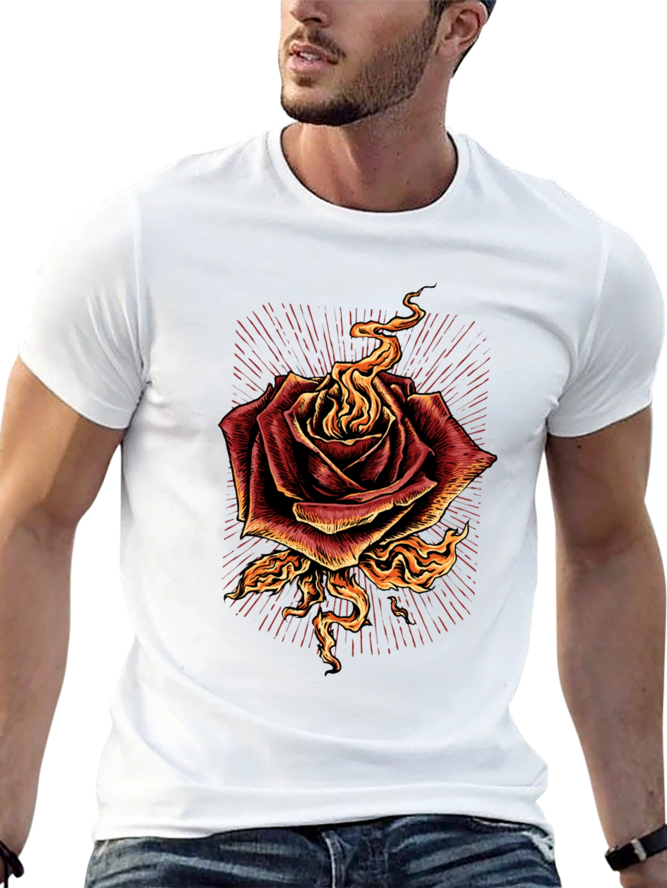 Burning Rose Graphic Tee - Bold Black T-Shirt