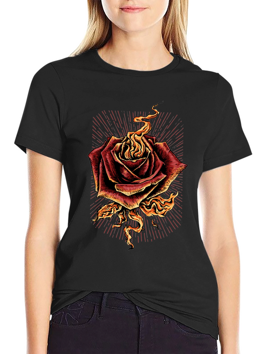 Burning Rose Graphic Tee - Bold Black T-Shirt