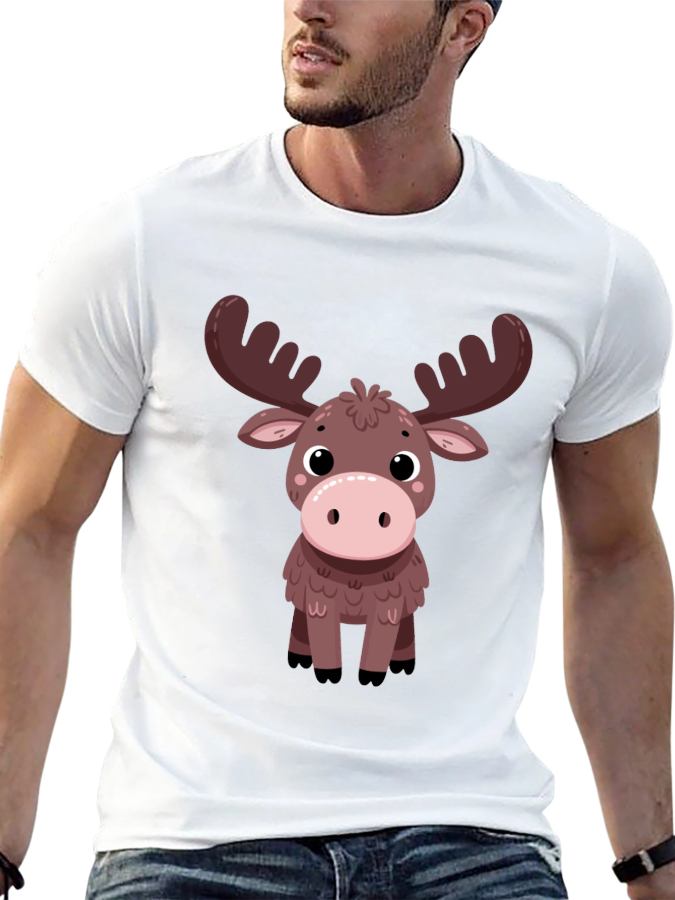 Cute Moose Graphic Tee - Black Cotton T-Shirt