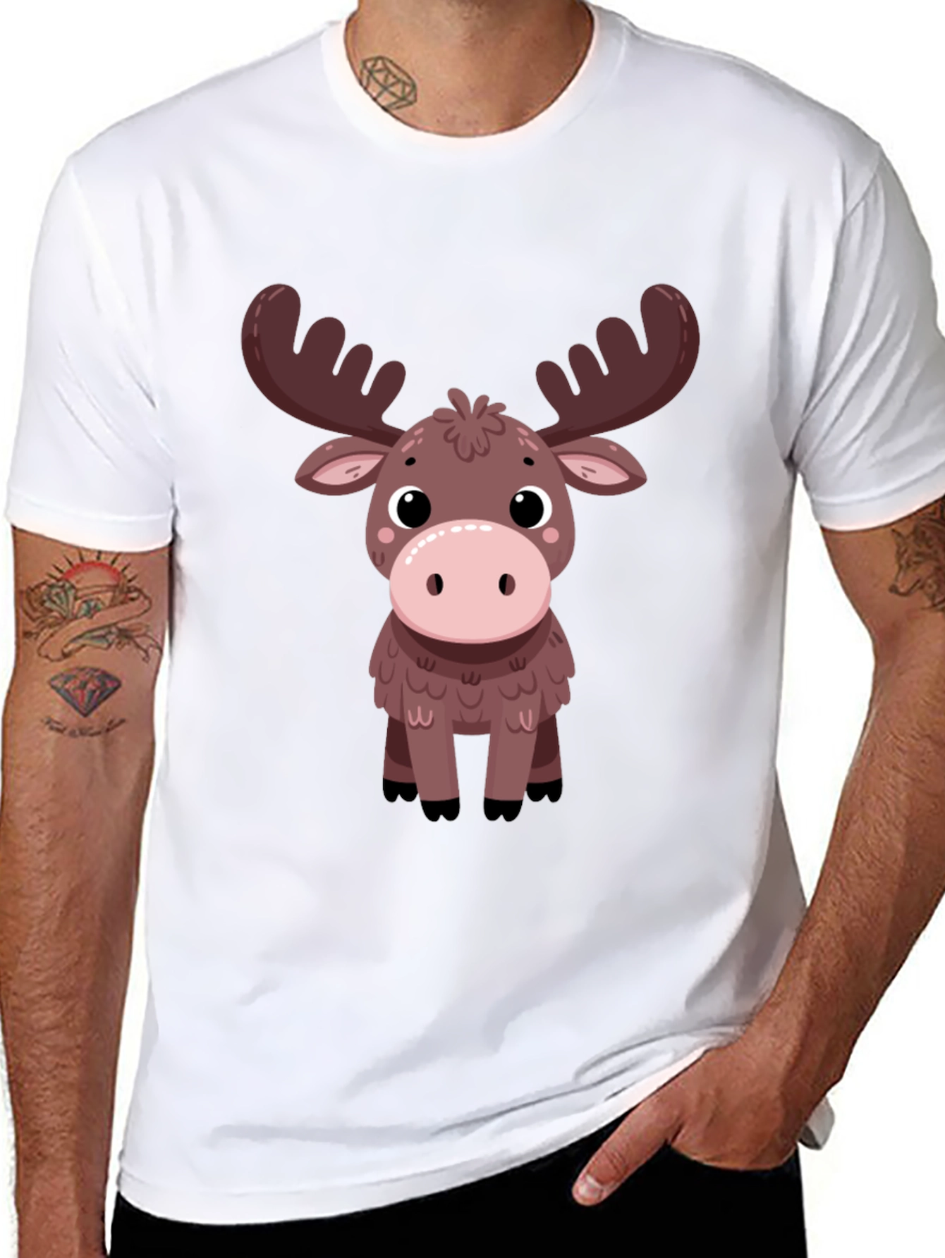 Cute Moose Graphic Tee - Black Cotton T-Shirt
