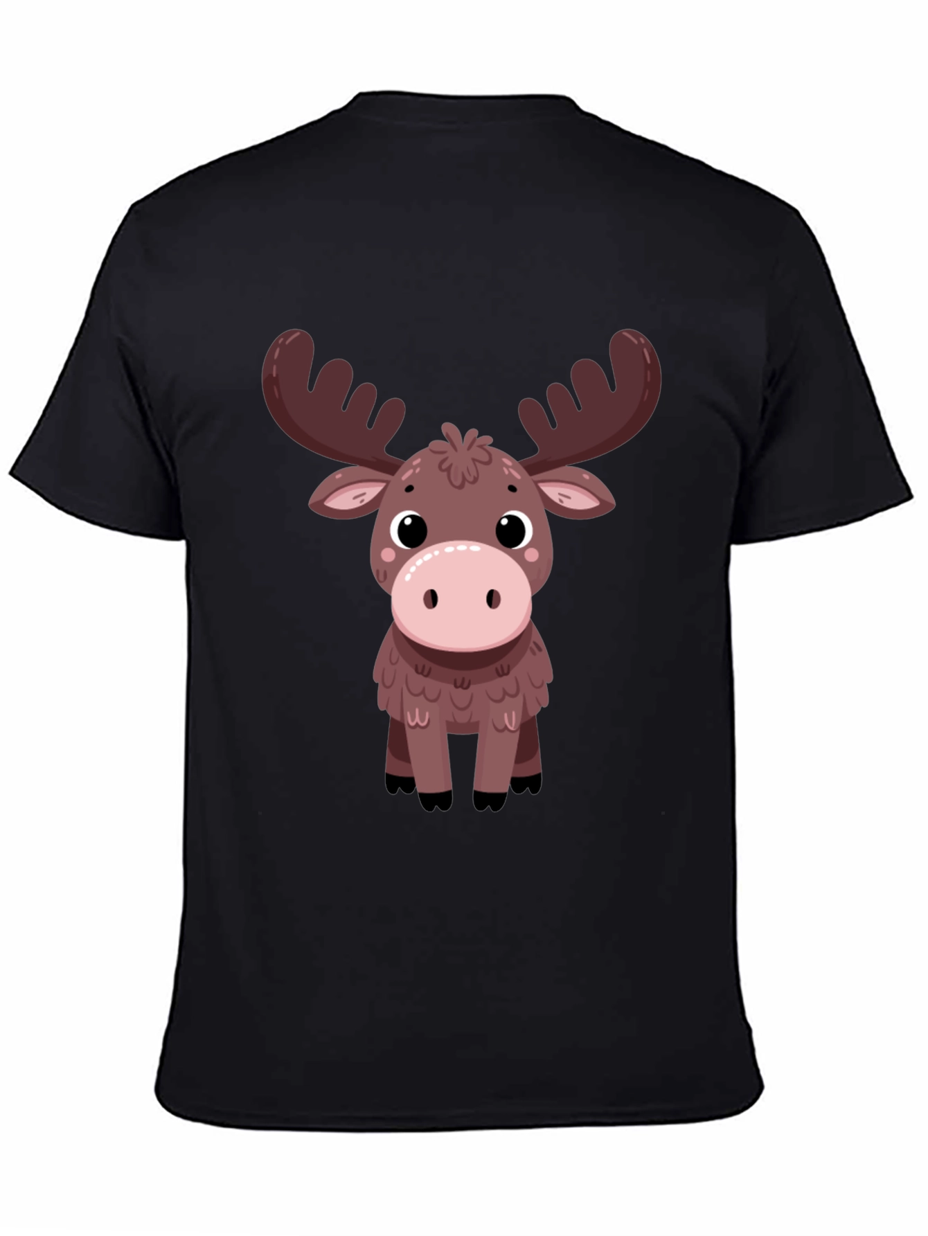Cute Moose Graphic Tee - Black Cotton T-Shirt
