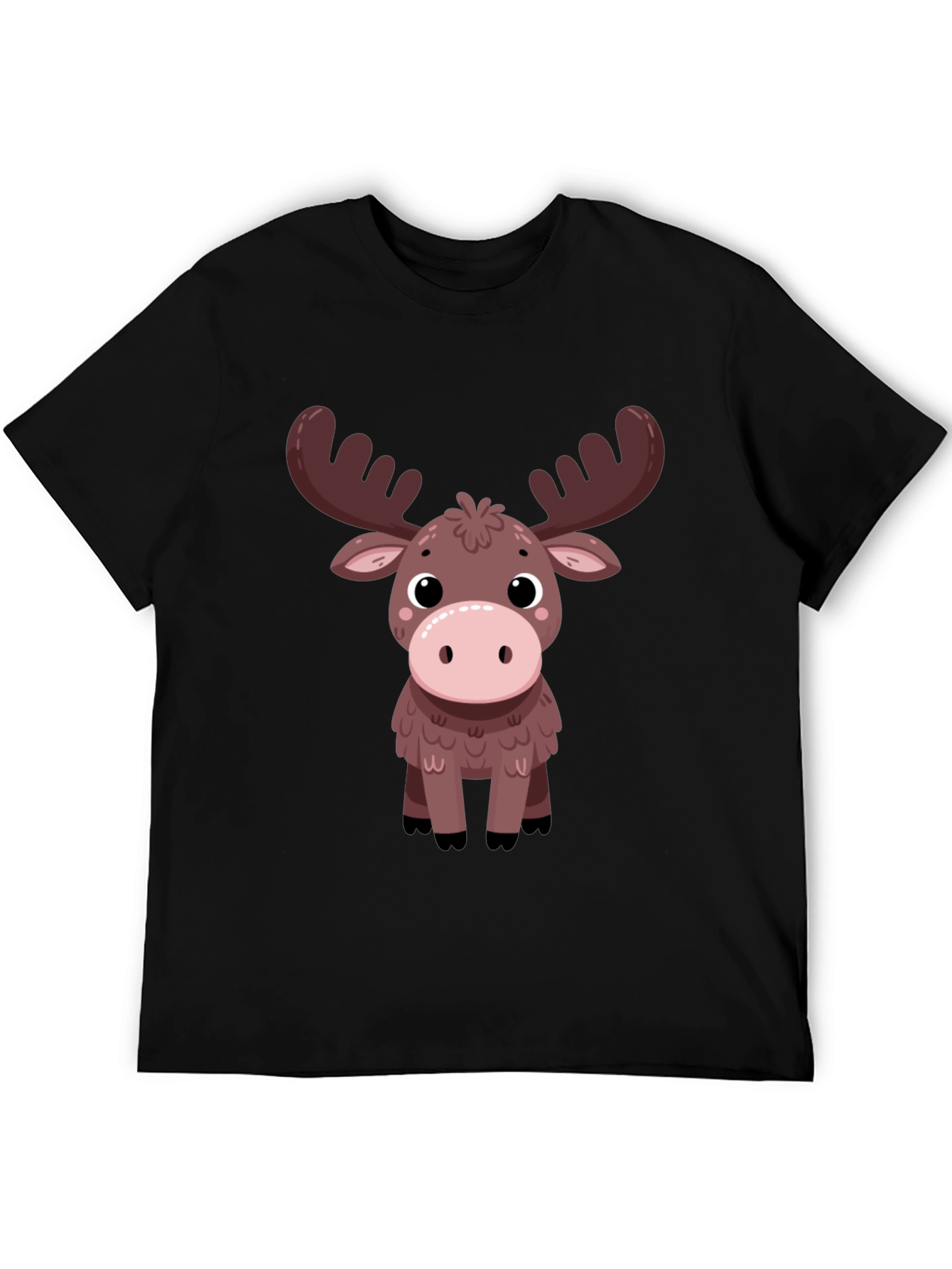 Cute Moose Graphic Tee - Black Cotton T-Shirt