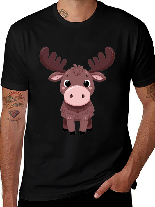 Cute Moose Graphic Tee - Black Cotton T-Shirt
