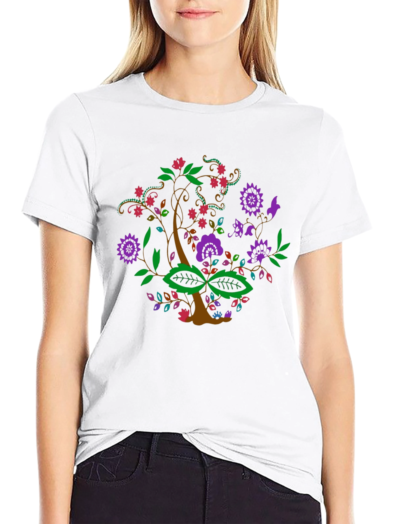 Floral Tree Graphic Tee - Black
