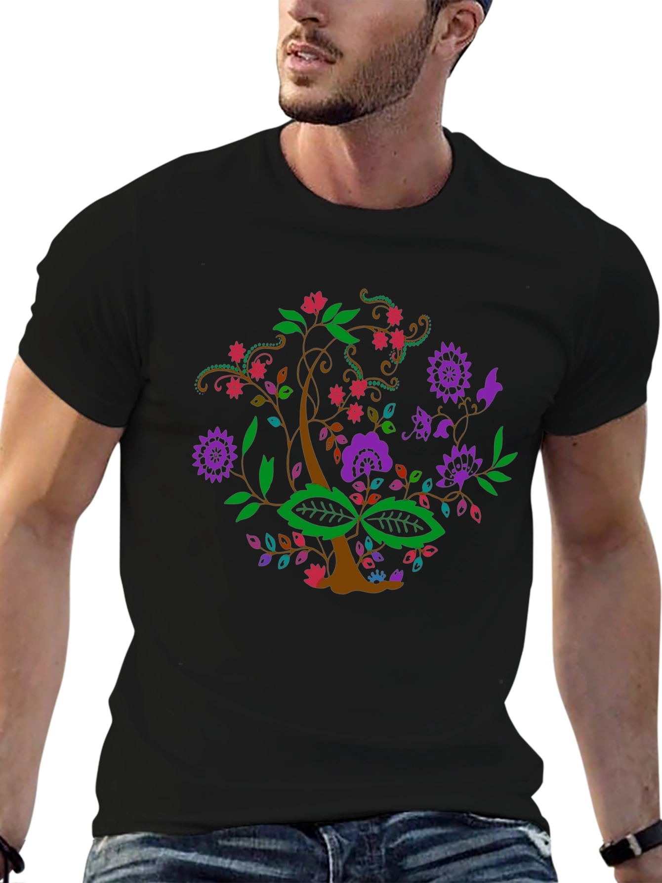 Floral Tree Graphic Tee - Black