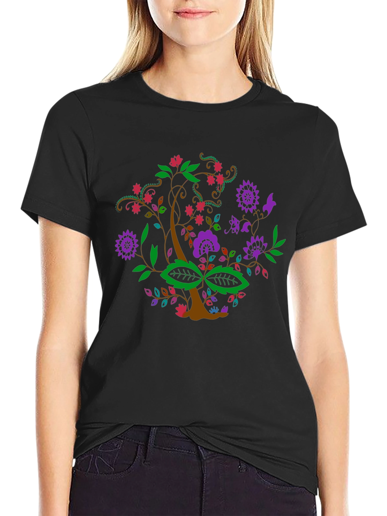 Floral Tree Graphic Tee - Black
