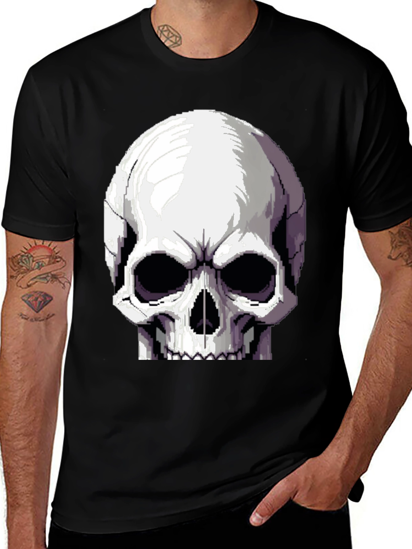 Pixelated Skull Graphic T-Shirt - Retro Gaming Style
