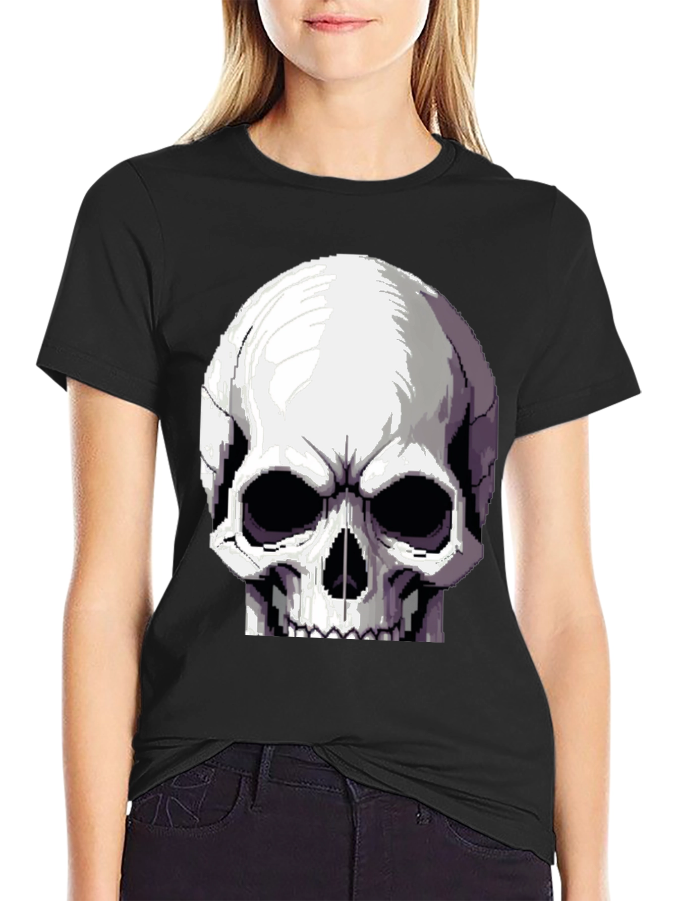 Pixelated Skull Graphic T-Shirt - Retro Gaming Style
