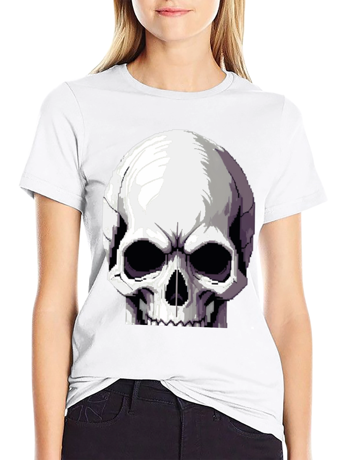 Pixelated Skull Graphic T-Shirt - Retro Gaming Style
