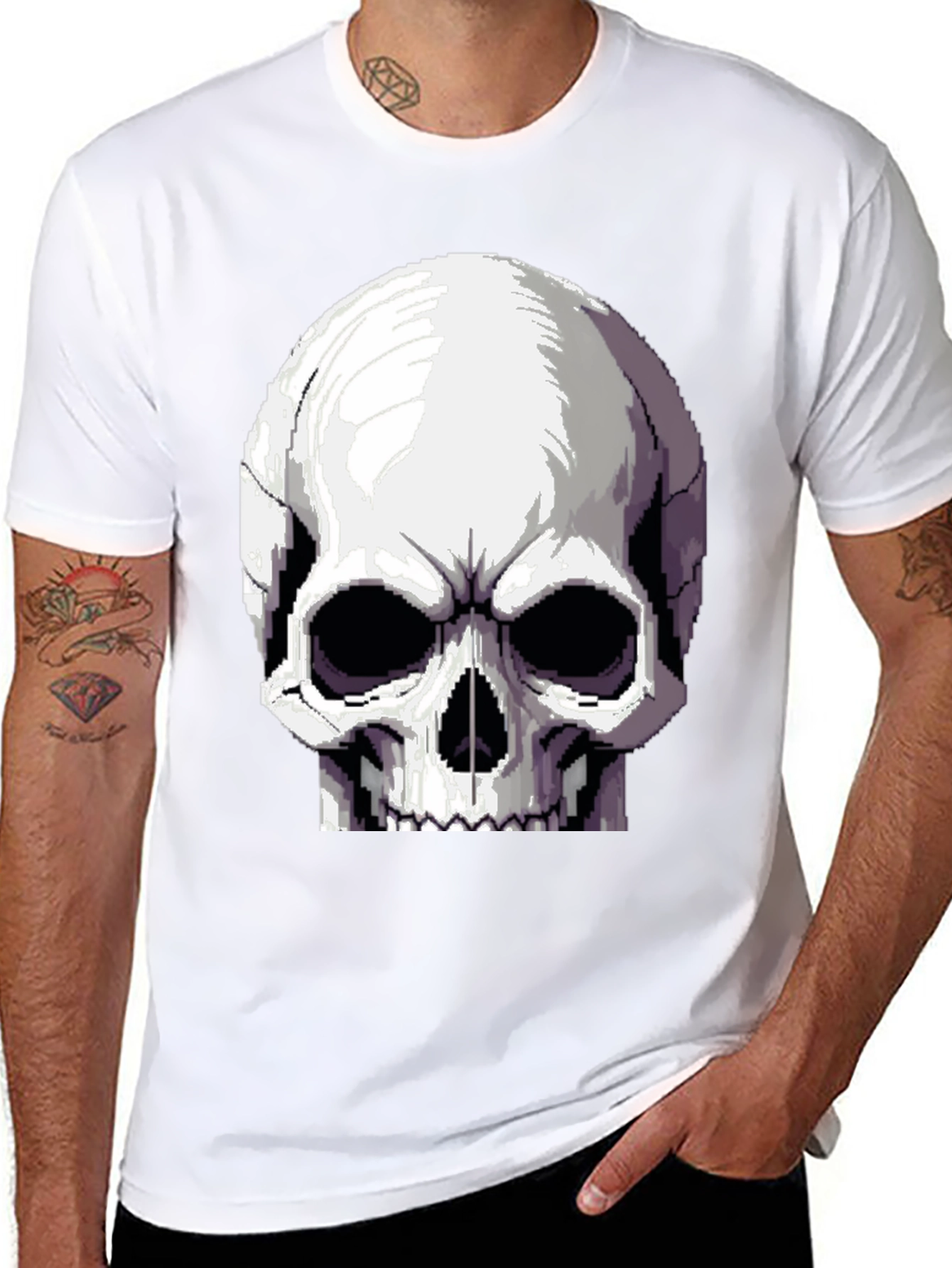 Pixelated Skull Graphic T-Shirt - Retro Gaming Style