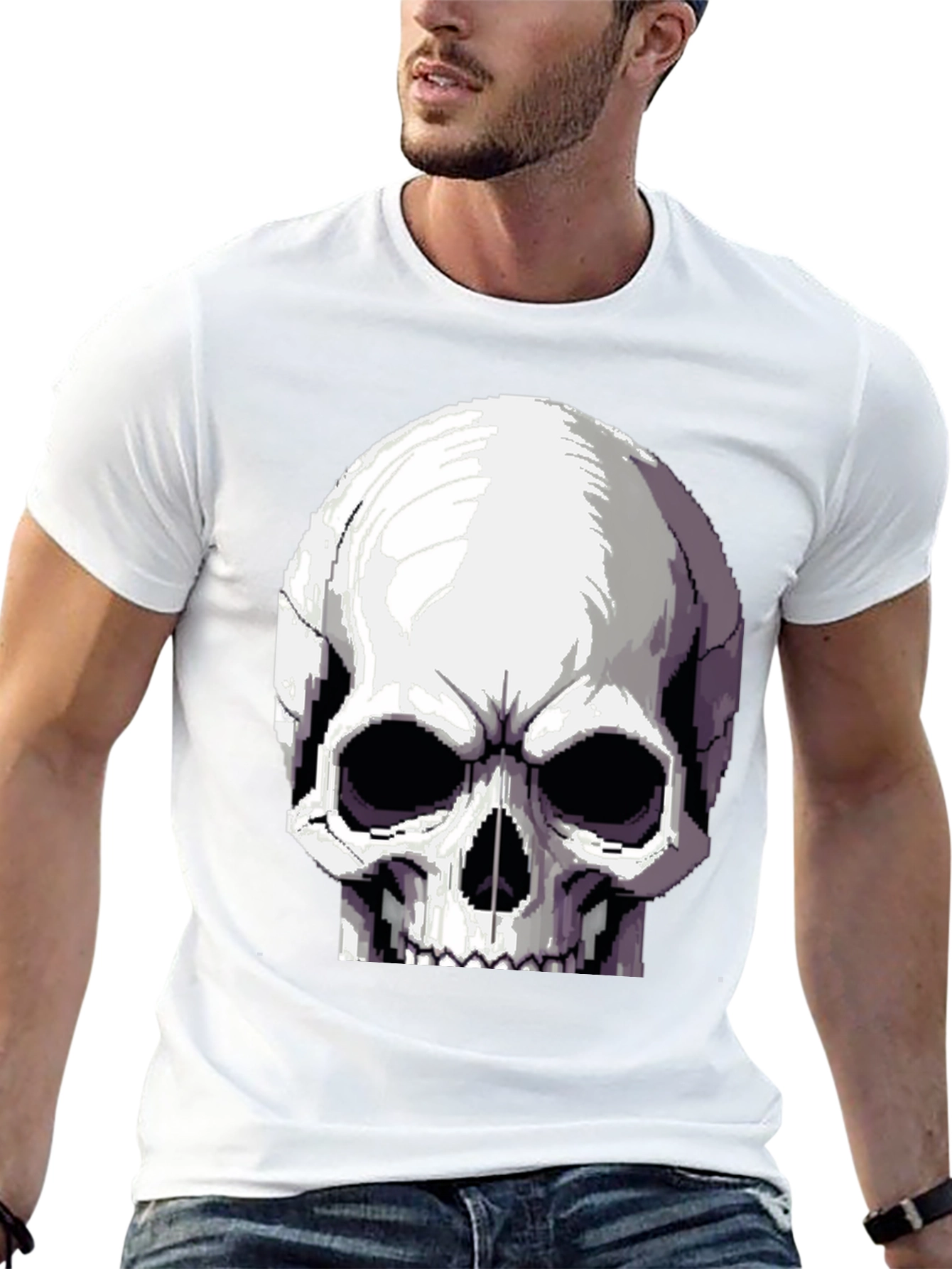 Pixelated Skull Graphic T-Shirt - Retro Gaming Style