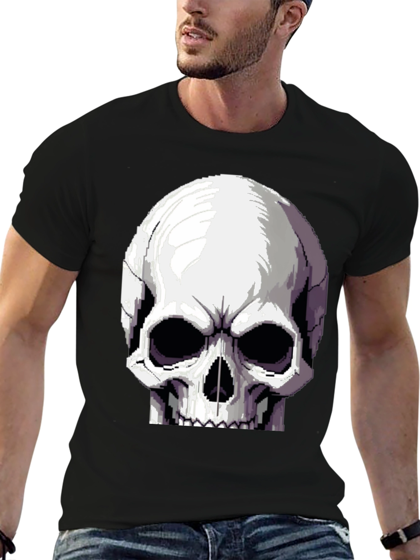 Pixelated Skull Graphic T-Shirt - Retro Gaming Style