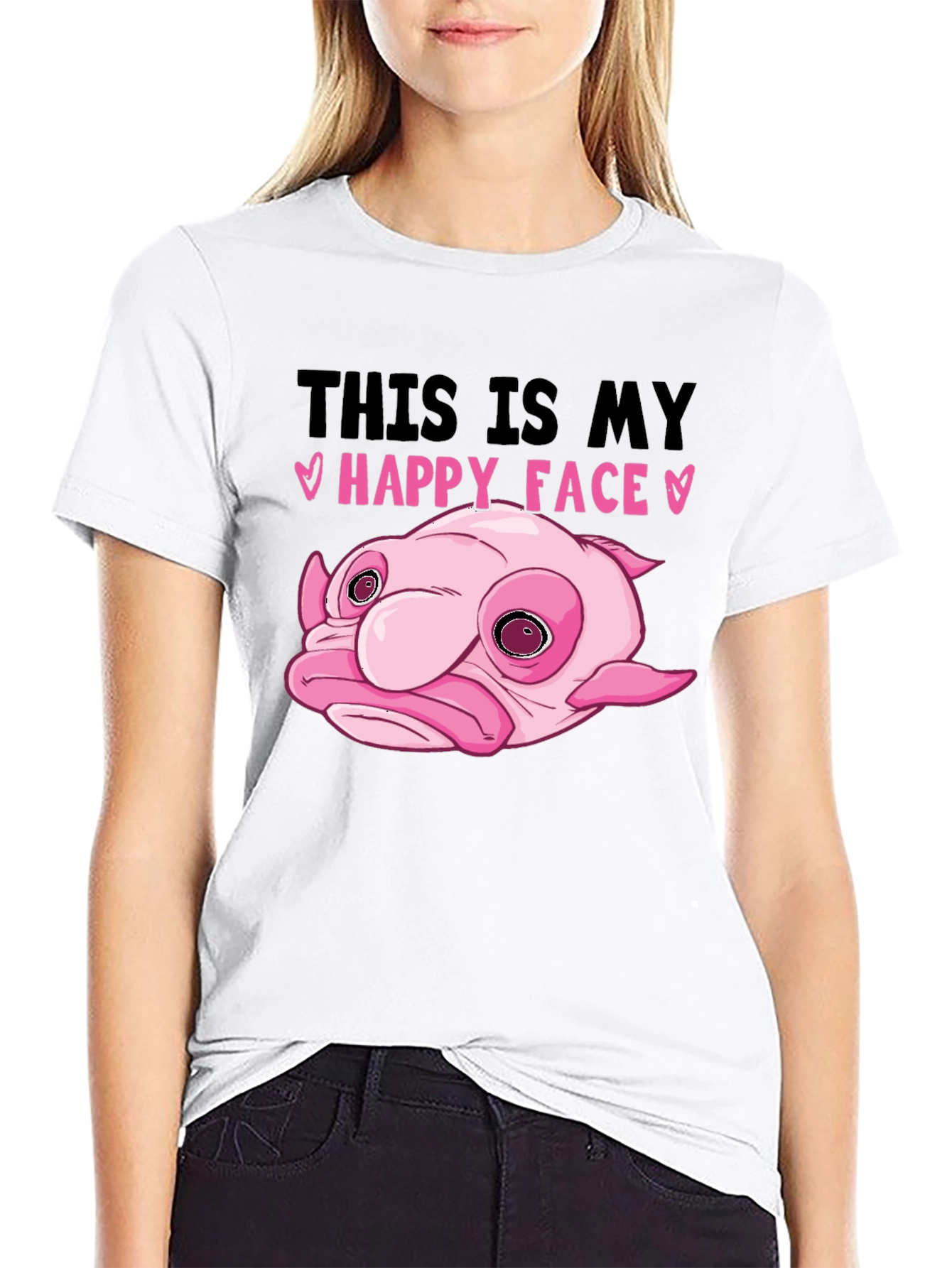 Blobfish Happy Face Black T-Shirt