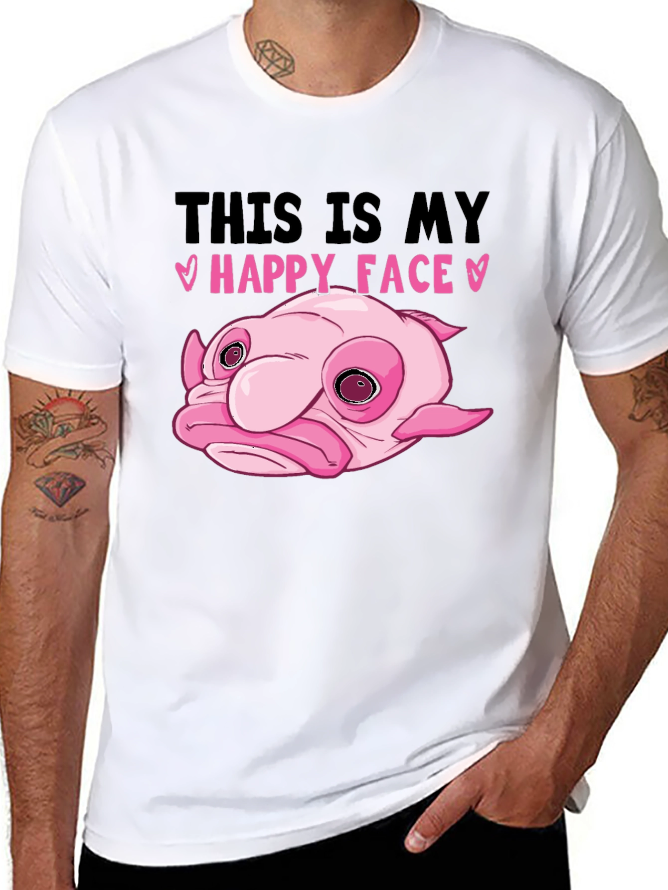 Blobfish Happy Face Black T-Shirt