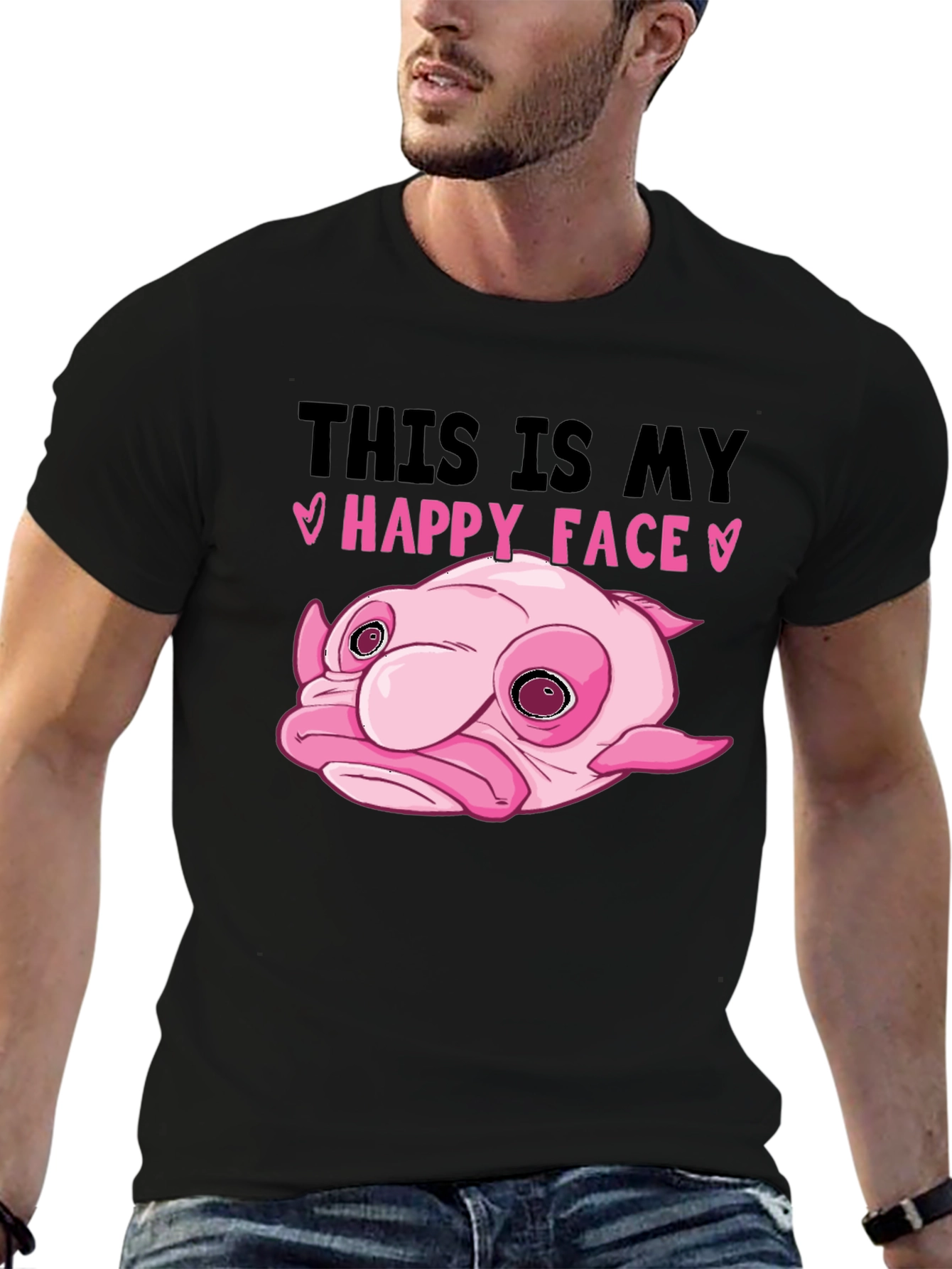 Blobfish Happy Face Black T-Shirt