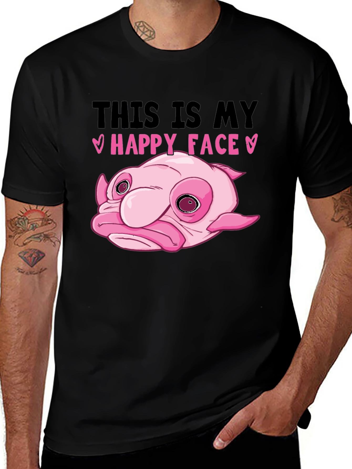 Blobfish Happy Face Black T-Shirt