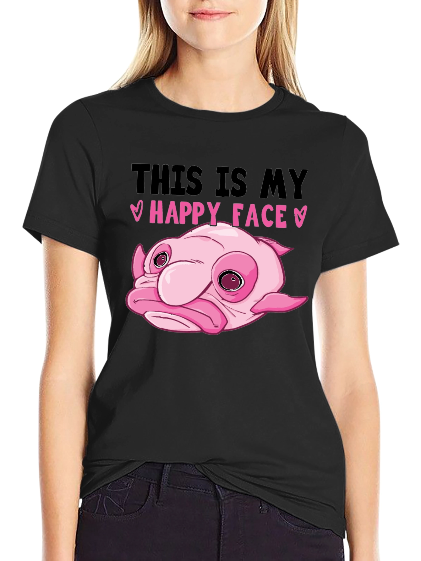 Blobfish Happy Face Black T-Shirt
